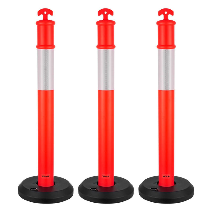 3 Pack Traffic Delineator Posts, 1140 mm Traffic Safety Cones with Fillable Base and Reflective Strips, Heavy Duty Delineator Posts for Construction Site, Parking Lot, Crowd Control, Red