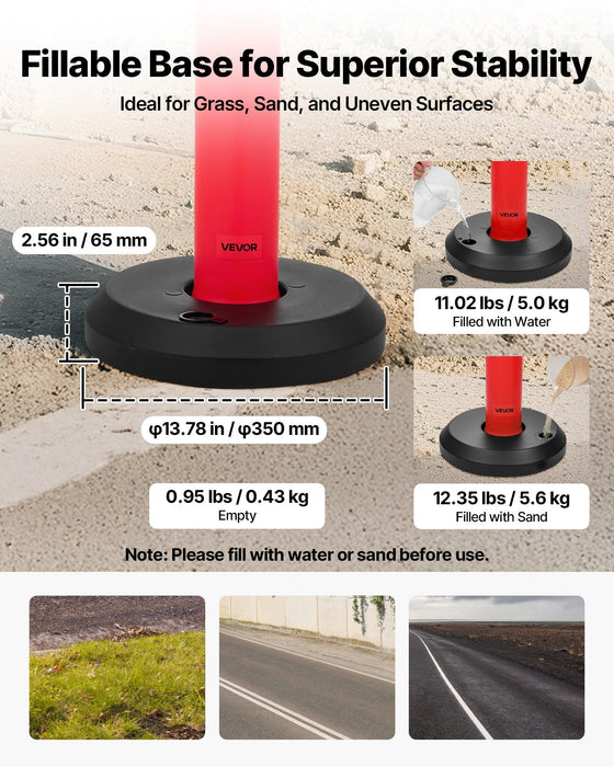 3 Pack Traffic Delineator Posts, 1140 mm Traffic Safety Cones with Fillable Base and Reflective Strips, Heavy Duty Delineator Posts for Construction Site, Parking Lot, Crowd Control, Red