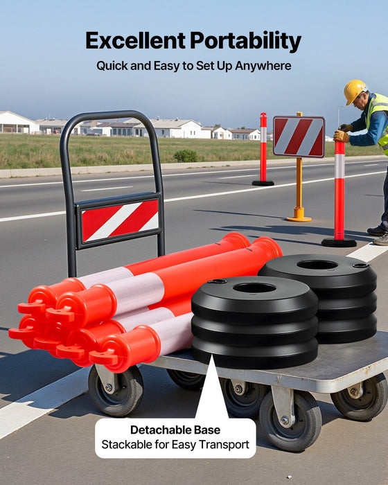 3 Pack Traffic Delineator Posts, 1140 mm Traffic Safety Cones with Fillable Base and Reflective Strips, Heavy Duty Delineator Posts for Construction Site, Parking Lot, Crowd Control, Red