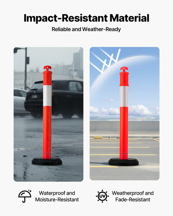 2 Pack Traffic Delineator Posts, 1140 mm Traffic Safety Cones with Fillable Base and Reflective Strips, Heavy Duty Delineator Posts for Construction Site, Parking Lot, Crowd Control, Red