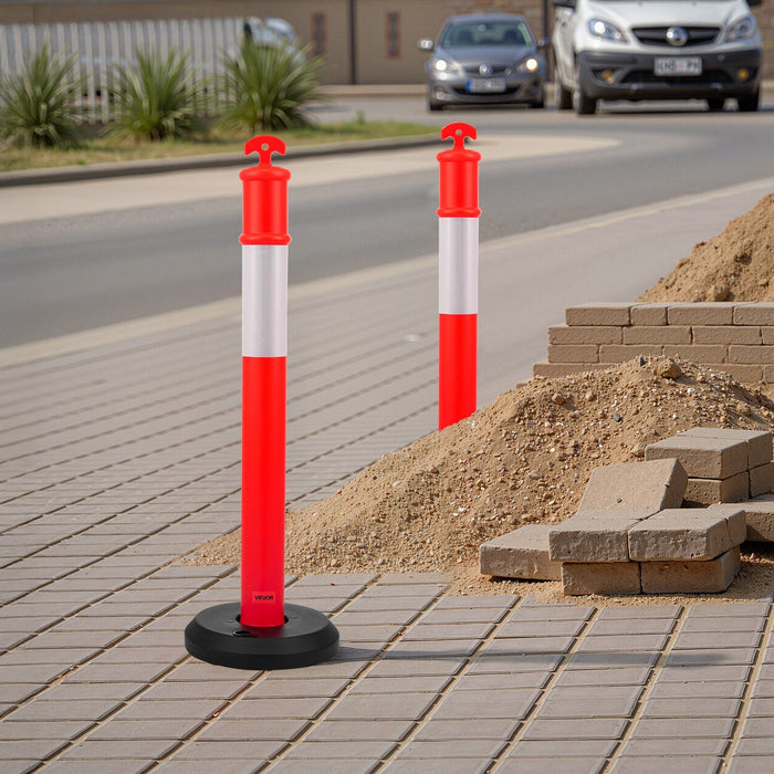2 Pack Traffic Delineator Posts, 1140 mm Traffic Safety Cones with Fillable Base and Reflective Strips, Heavy Duty Delineator Posts for Construction Site, Parking Lot, Crowd Control, Red