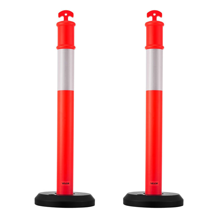 2 Pack Traffic Delineator Posts, 1140 mm Traffic Safety Cones with Fillable Base and Reflective Strips, Heavy Duty Delineator Posts for Construction Site, Parking Lot, Crowd Control, Red