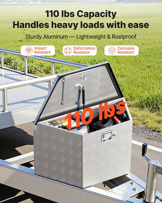 Trailer Tongue Box, 838 x 483 x 457 mm Aluminum Trailer Tongue Tool Box, Heavy Duty Storage Organizer with Lock & Keys, Utility Tool Chest for Pickup Truck Bed, RV, SUV, Off-Road Vehicle, Silver