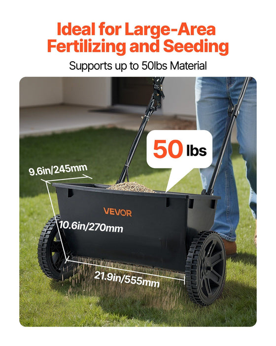 Walk-Behind Push Spreader, 22.6 kg Capacity, Drop Spreader with Hopper Grate, 18 in Spreading Width & 30 Settings, 10 in All Terrain Tires, Garden & Lawn Spreaders for Seed, Fertilizer