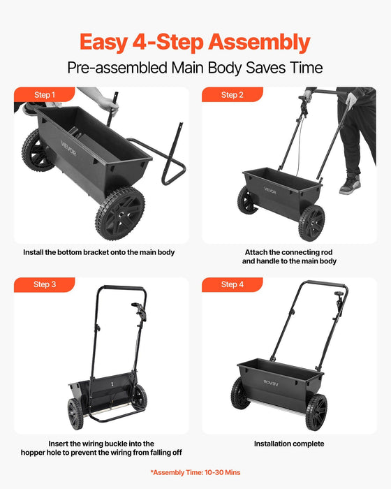 Walk-Behind Push Spreader, 22.6 kg Capacity, Drop Spreader with Hopper Grate, 18 in Spreading Width & 30 Settings, 10 in All Terrain Tires, Garden & Lawn Spreaders for Seed, Fertilizer