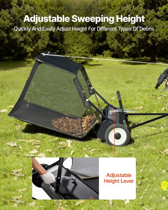 26.7 cm Tow Behind Lawn Sweeper, 26 cu.ft. Large Yard Sweeper, Adjustable Sweeping Height, Heavy Duty Leaf & Grass Collector with Dumping Rope, Pull Behind Sweepers for Debris Grass Clippings