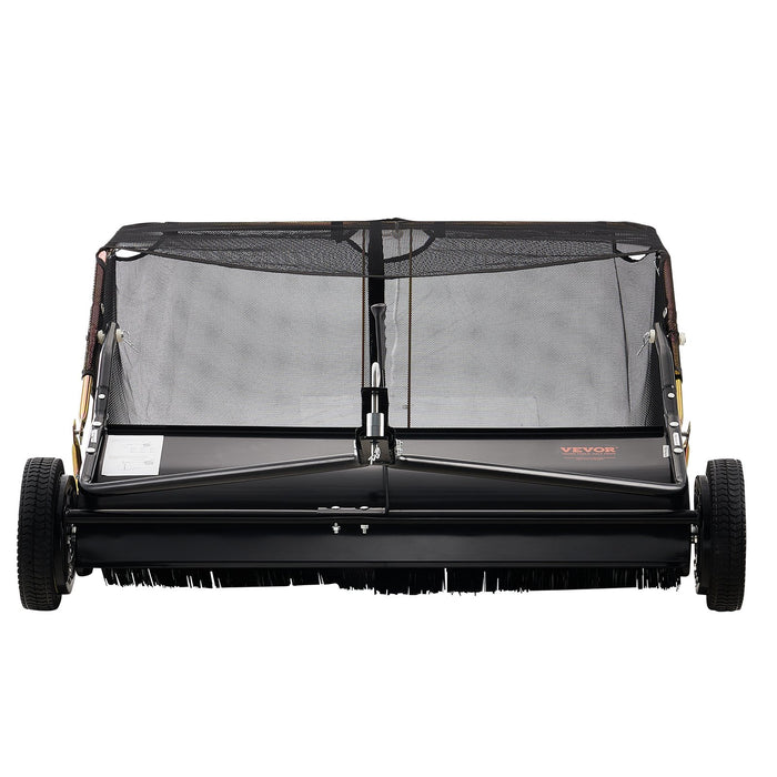 VEVOR 106.6 cm Lawn Sweeper Tow Behind, 12 cu.ft. Large Pull Behind Grass Sweeper, Heavy Duty Leaf & Grass Collector with Dumping Rope Design, Adjustable Sweeping Height for Picking Up Debris & Grass