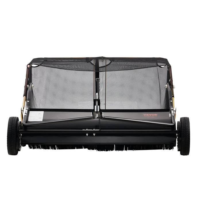 VEVOR 106.6 cm Lawn Sweeper Tow Behind, 12 cu.ft. Large Pull Behind Grass Sweeper, Heavy Duty Leaf & Grass Collector with Dumping Rope Design, Adjustable Sweeping Height for Picking Up Debris & Grass