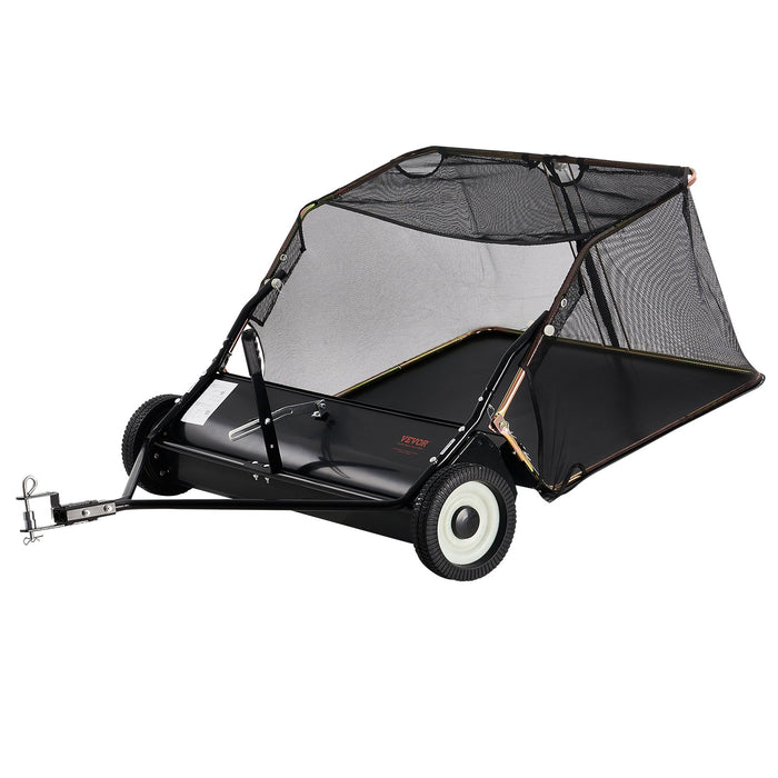 VEVOR 106.6 cm Lawn Sweeper Tow Behind, 12 cu.ft. Large Pull Behind Grass Sweeper, Heavy Duty Leaf & Grass Collector with Dumping Rope Design, Adjustable Sweeping Height for Picking Up Debris & Grass