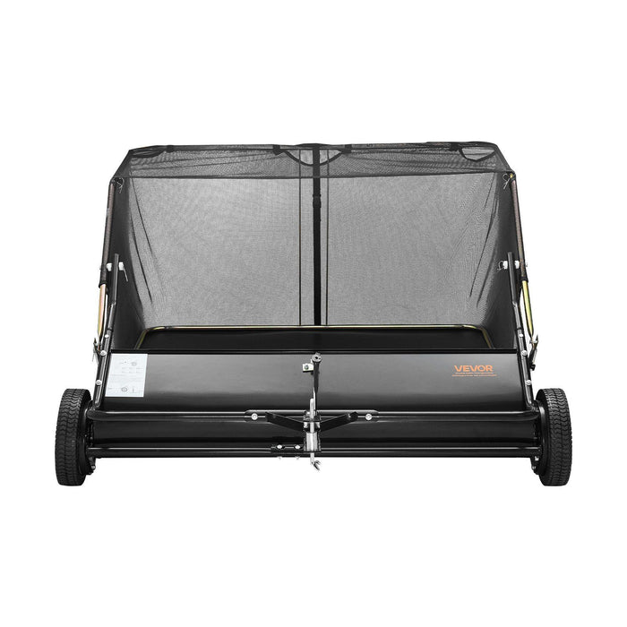 Tow Behind Lawn Sweeper, 122cm Pull Behind Yard Sweeper, 26 cu. ft Hopper Bag Capacity, Leaf & Grass Collector with Dumping Rope, Adjustable Sweeping Height, Garden Sweepers for Lawn Farm