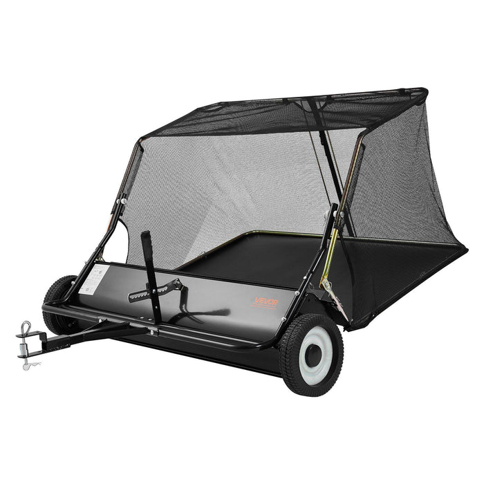 Tow Behind Lawn Sweeper, 122cm Pull Behind Yard Sweeper, 26 cu. ft Hopper Bag Capacity, Leaf & Grass Collector with Dumping Rope, Adjustable Sweeping Height, Garden Sweepers for Lawn Farm