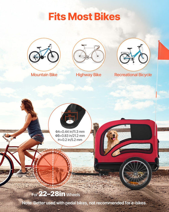 Dog Bike Trailer, Supports up to 45 kg, Pet Cart Bicycle Carrier for Small & Large Dogs, Easy Folding Frame with Quick Release Wheel, Universal Bicycle Coupler, Reflector, Flag, Internal Leash