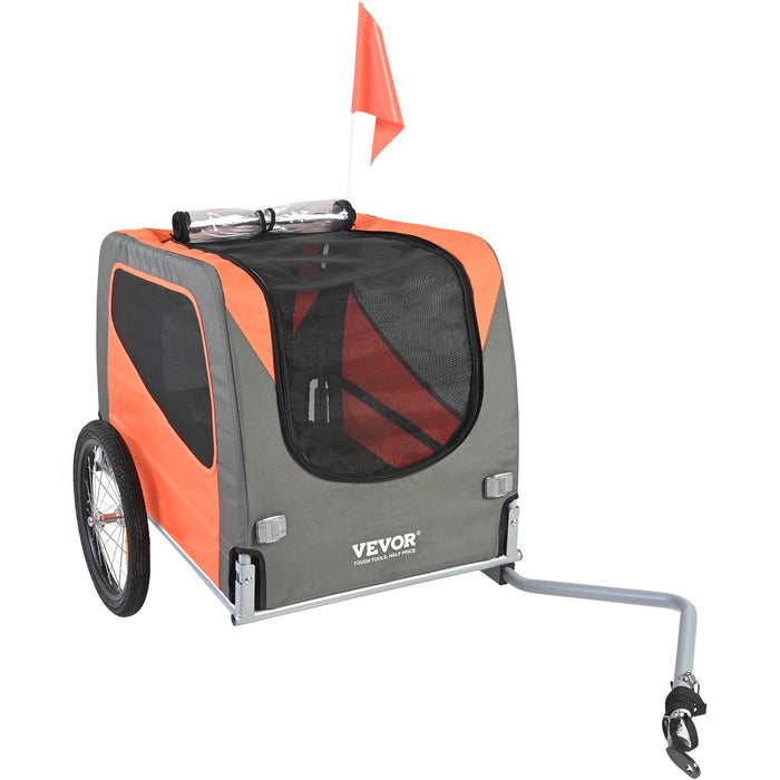 VEVOR Dog Bike Trailer, Supports up to 30 kg, Pet Cart Bicycle Carrier, Easy Folding Frame with Quick Release Wheels, Universal Bicycle Coupler, Reflectors, Flag, Collapsible to Store, Orange/Gray