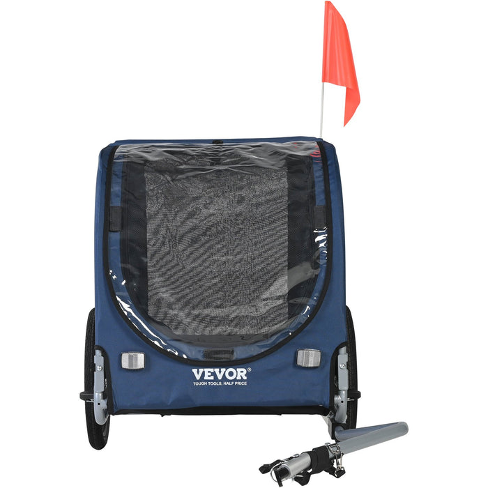 VEVOR Dog Bike Trailer, Supports up to 45 kg, Pet Cart Bicycle Carrier, Easy Folding Frame with Quick Release Wheels, Universal Bicycle Coupler, Reflectors, Flag, Collapsible to Store, Blue/Black