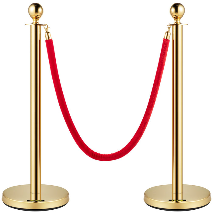 VEVOR Velvet Ropes and Posts, 5 ft/1.5 m Red Rope, Stainless Steel Gold Stanchion with Ball Top, Red Crowd Control Barrier Used for Theaters, Party, Wedding, Exhibition, Ticket Offices 4 packSets