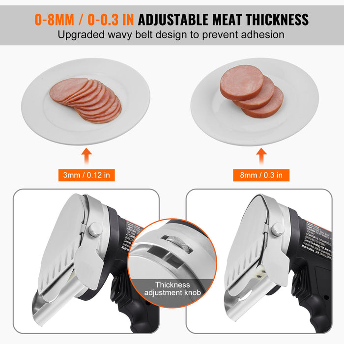 VEVOR Electric Shawarma Knife, 80W Professional Turkish Kebab Knife, Commercial Stainless Steel Gyro Cutter, Doner Kebab Meat Slicer with 2 Blades, 100mm Blade Diameter, 0-8mm Adjustable Thickness