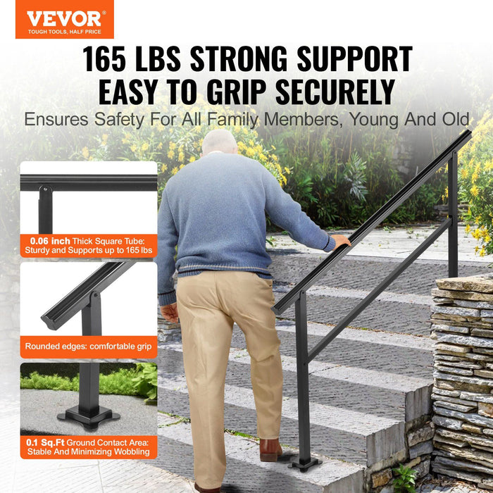Outdoor Handrail 165LBS Load Handrail Outdoor Stairs Aluminum Stair Handrail 152 x 89.5 cm Outdoor Stair Railing Transitional Range from 0 to 30° Staircase Handrail Fits 4-5 Steps with Screw Kit