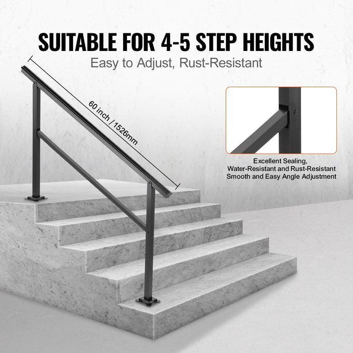 Outdoor Handrail 165LBS Load Handrail Outdoor Stairs Aluminum Stair Handrail 152 x 89.5 cm Outdoor Stair Railing Transitional Range from 0 to 30° Staircase Handrail Fits 4-5 Steps with Screw Kit