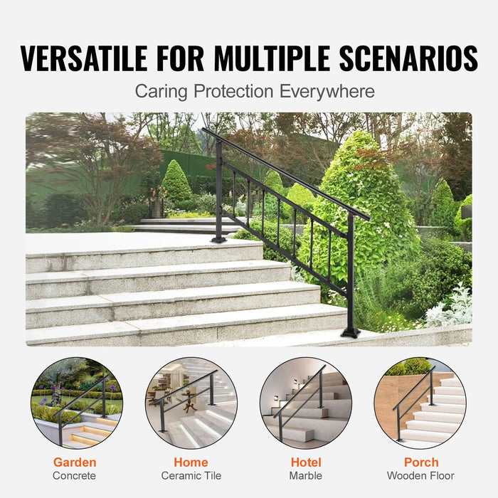 Outdoor Handrail 165LBS Load Handrail Outdoor Stairs Aluminum Stair Handrail 152 x 89.5 cm Outdoor Stair Railing Transitional Range from 0 to 30° Staircase Handrail Fits 4-5 Steps with Screw Kit