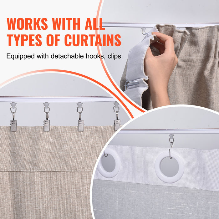 VEVOR Ceiling Curtain Track Set, 9.9 FT/3 Meter, Self Adhesive, No Drill Ceiling Track System for Curtains, Room Divider Curtain Track Ceiling Mounted for Living Room with Hooks and Hardware, White