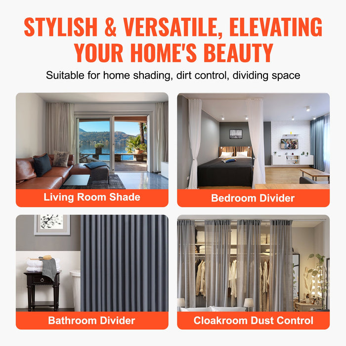VEVOR Ceiling Curtain Track Set, 9.9 FT/3 Meter, Self Adhesive, No Drill Ceiling Track System for Curtains, Room Divider Curtain Track Ceiling Mounted for Living Room with Hooks and Hardware, White