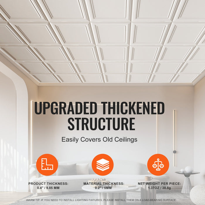 VEVOR Ceiling Tiles, 16-Pack 20 x 20 in, Drop Ceiling Tiles Premium Polystyrene Sheet, Easy Installation/ Cutting Plastic Glue-up Ceiling Tile, Basement Ceiling Covering for Home/Office Decoration