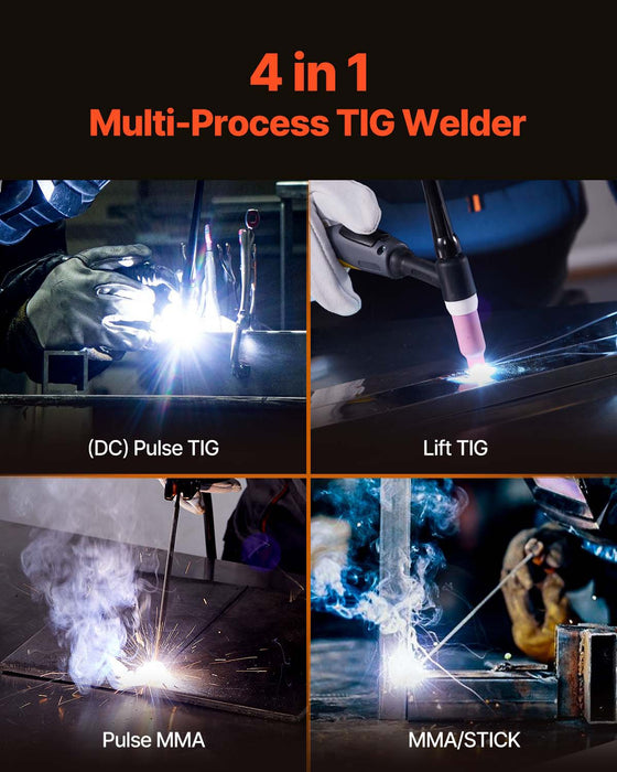 VEVOR TIG Welder 4-In-1 Welding Machine Pulse MMA Lift STICK IGBT Inverter LED