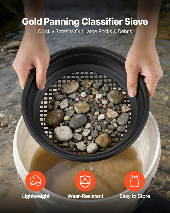 Gold Panning Kit, 254 mm and 355 mm Pans, 19 PCS Portable Prospecting Equipment Kit with Classifier Sieves, Sand Magnet, Rock Pick, Scoops, Backpack, and Accessories, for Outdoor Gold Recovery