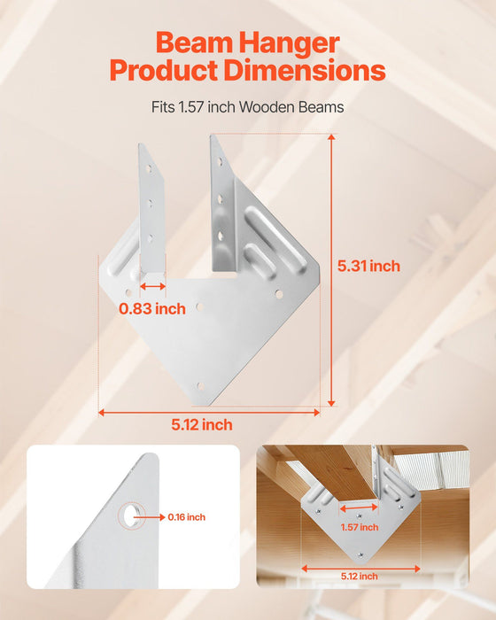 Hurricane Ties for Rafter, Inner Size 5.31x1.57x2.48 in / 135x40x63 mm, Heavy Duty Hurricane Straps, Heavy Duty Rafter Ties Brackets Joist Hangers for Roof Beam Wooden Construction, 25 Pcs