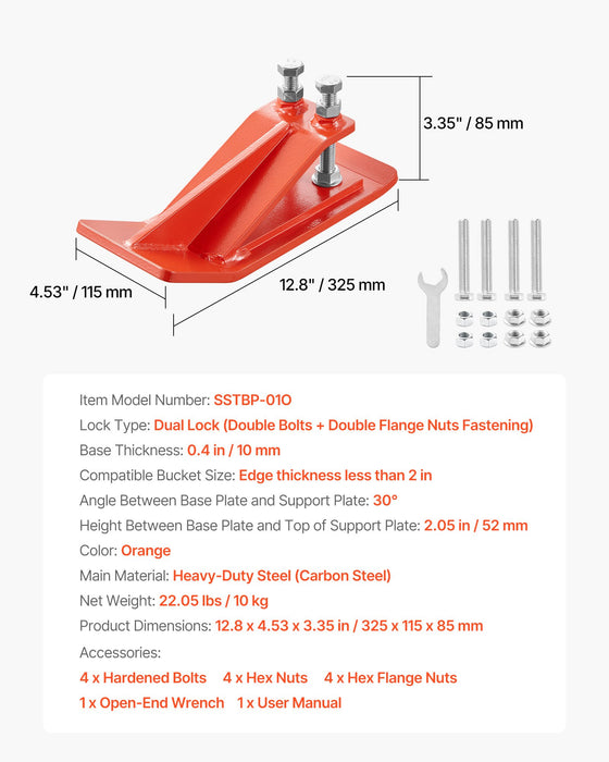VEVOR Tractor Bucket Protector, 2PCS Heavy Duty Steel Bucket Edge Protectors, Edge Tamer Anti-Skid Device with Double Hexagon Lock Nuts and Bolts, for Snow, Leave Removal & Spreading Gravel (Orange)