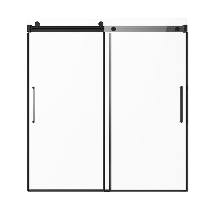 Frameless Sliding Bathtub Door, 1422-1524 mm x 1524 mm, Frameless Shower Glass Door, Frameless Double Sliding Tub Door with 5/16 in Clear Tempered Glass and Stainless Steel Handle, Black Finish