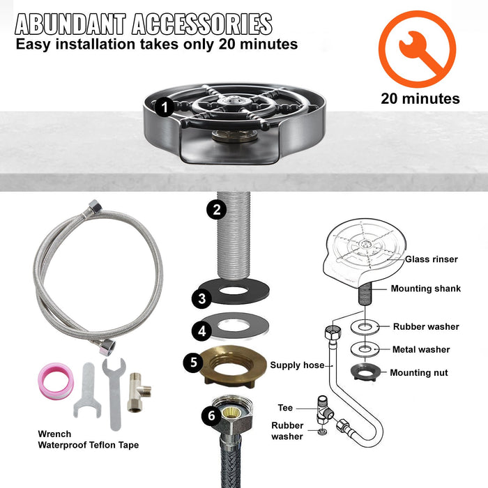 VEVOR Glass Rinser 10-Hole Rotating Stainless Steel Washer ABS Cup Holder