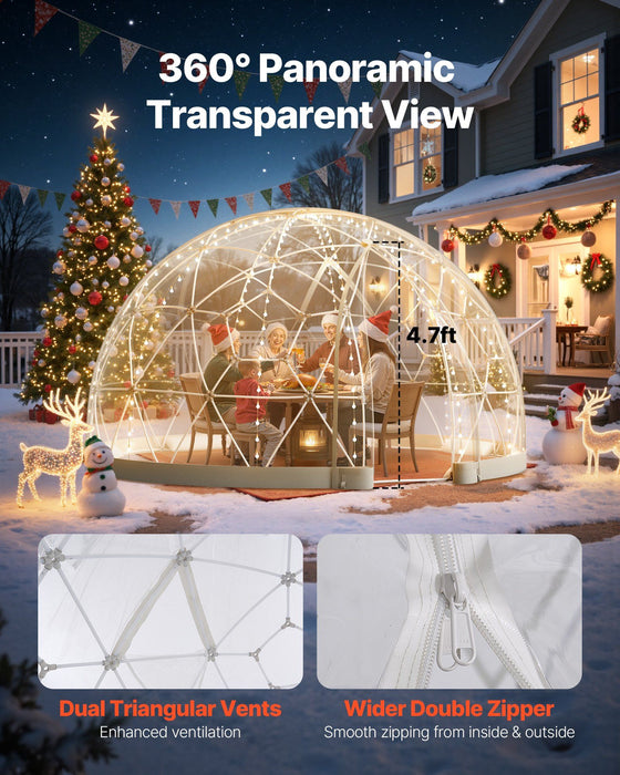 Garden Dome Tent, 2.9 x 1.75 m Outdoor Clear Bubble Tent for 2-4 Person, Weatherproof Geodesic Dome Greenhouse with Window, PVC Igloo Tents for Backyard Patios Camping Party Wedding