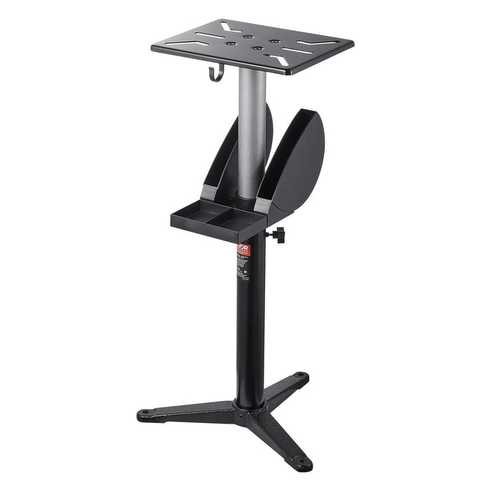 Bench Grinder Stand, Bench Grinder Vise Floor Pedestal with 31.5 x 25.4 cm Mounting Plate, Height-Adjustable Pedestal Stand with Grinding Wheel Storage Compartment & Heavy-Duty Cast Iron Base