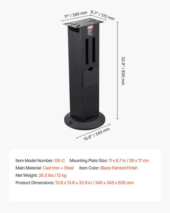 Bench Grinder Stand, Heavy-Duty Grinder and Vise Floor Pedestal with 28 x 17 cm Mounting Plate, Grinding Wheel Storage Compartments & Cast Iron Base, Compatible with Most Bench Grinders