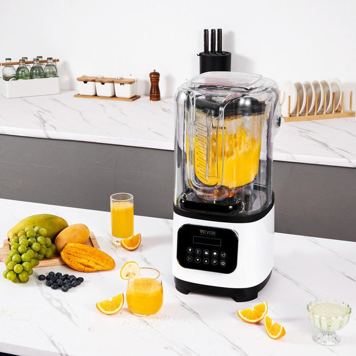 VEVOR Professional Blender with Shield, Commercial Countertop Blenders, 2L Jar Blender Combo, Stainless Steel 9 Speed & 5 Functions Blender, for Shakes, Smoothies, Peree, and Crush Ice, White