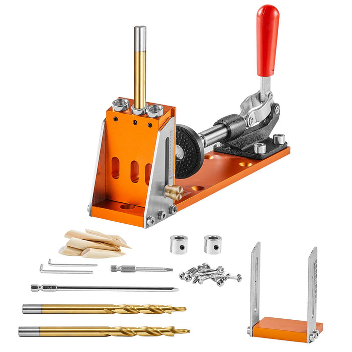 VEVOR 30 Pcs Pocket Hole Jig Kit, Adjustable & Easy to Use Pocket Hole Jig System with Step Drills, Wrenches, Drill Stop Rings, and Square Drive Bits, Dual Scale Marks for DIY Carpentry Projects