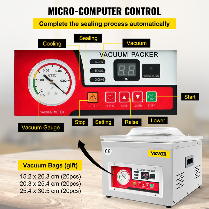 VEVOR Chamber Vacuum Sealer Vacuum Packaging Machine 6.5 cbm/h Pump Rate 220V