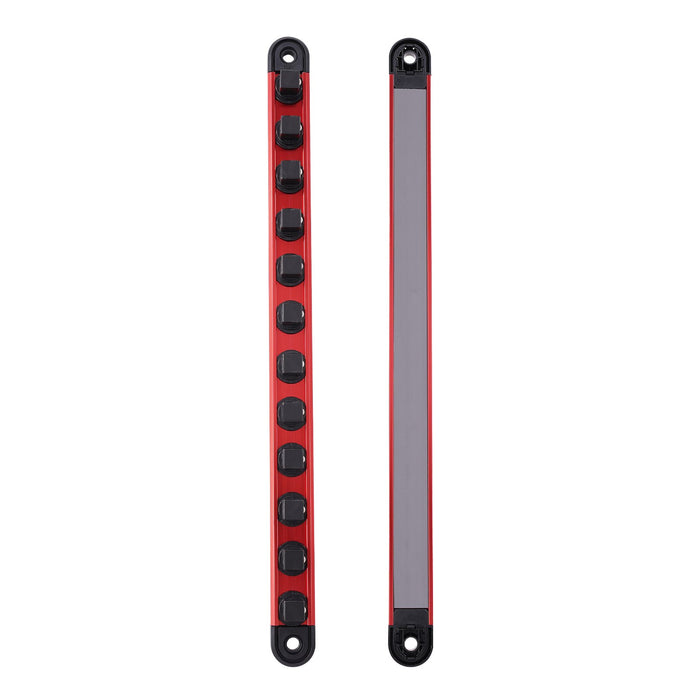 VEVOR Socket Organizer Rail Set, 3PCS Metric & SAE Aluminum Socket Organizers, 1/4'', 3/8'' & 1/2'' Heavy-Duty Socket Holder with 360° Rotating Clips for Tool Box, Hold up to 40 Sockets, Red & Black