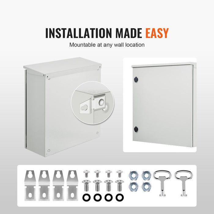 Electrical Enclosure, 24\'\' x 24\'\' x 8\'\', UL Certified NEMA 4 Outdoor Enclosure, IP65 Waterproof & Dustproof Cold-Rolled Carbon Steel Hinged Junction Box for Outdoor Indoor Use, with Rain H