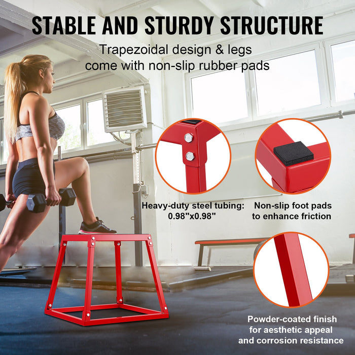 VEVOR Plyometric Jump Boxes, 12/18/24 Inch Plyo Box, Platform and Jumping Agility Box, Anti-Slip Fitness Exercise Step Up Box Set for Home Gym Training, Conditioning Strength Training, Red