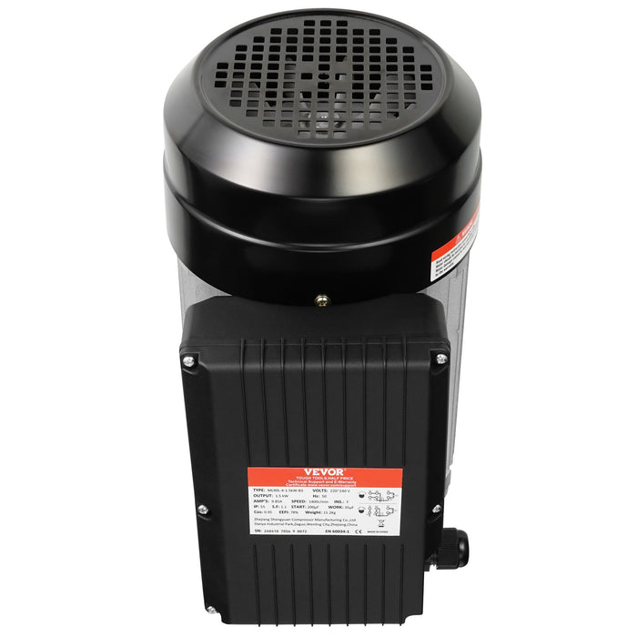 VEVOR 1.5KW Electric Motor 1400 rpm, AC 220~240V 9.85A, 90L, B3 Frame, Air Compressor Motor Single Phase, 24mm Keyed Shaft, CW/CCW Rotation for Agricultural Machinery and General Equipment
