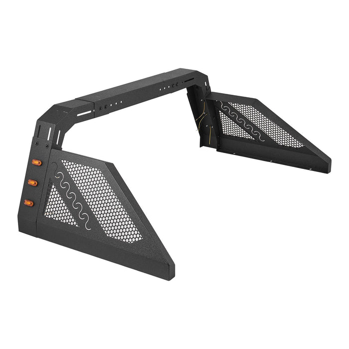 Truck Bed Roll Bar, Universal Pickup Sport Adjustable Bar Chase Rack Compatible with Full-Size Truck, Carbon Steel Construction with 6 Amber Auxiliary Lights, No Rack Included