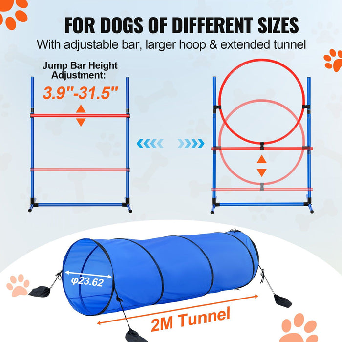 Dog Agility Training Equipment, 5 PCS Set with Adjustable High Hurdles,6 Weave Poles, Tunnel, Jump Ring, Pause Box, Whistle, Foldable Bowl, Puppy Obstacle Course Kit with Storage Bags