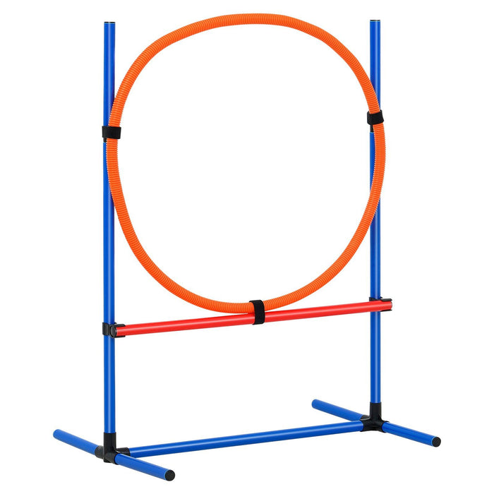 Dog Agility Training Equipment, 4 PCS Set with Adjustable High Hurdles,6 Weave Poles,Jump Ring,Square Pause Box,Whistle,Foldable Bowl, Puppy Obstacle Course Kit for Backyard, Indoor, Outdoor