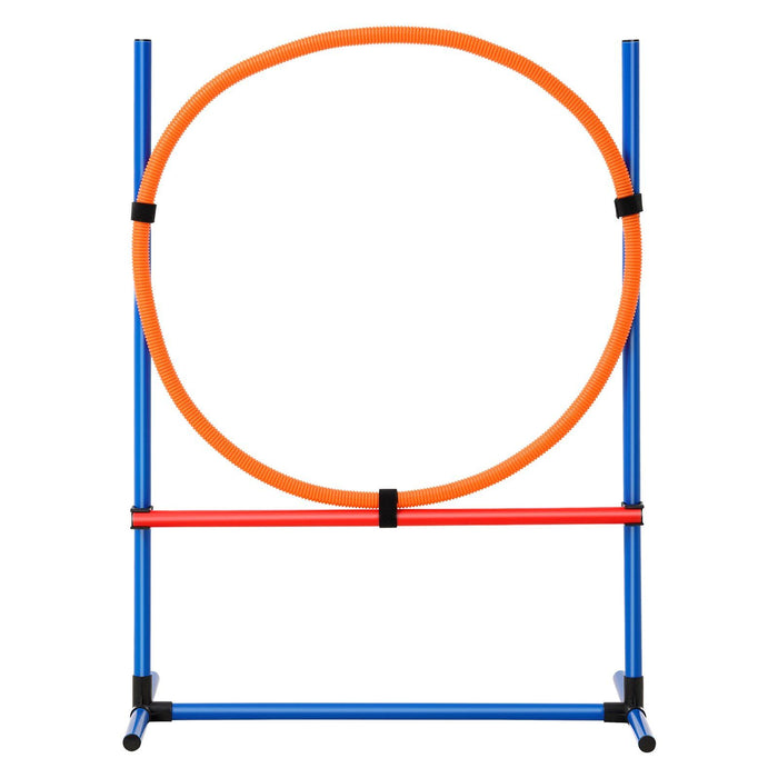 Dog Agility Training Equipment, 4 PCS Set with Adjustable High Hurdles,6 Weave Poles,Jump Ring,Square Pause Box,Whistle,Foldable Bowl, Puppy Obstacle Course Kit for Backyard, Indoor, Outdoor