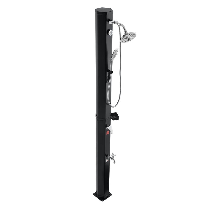 VEVOR 40L Solar Heated Shower, 205cm Showerhead Height Outdoor Shower, with Handheld & Foot Faucet, Hot & Cold Water Adjustment, Freestanding for Backyard Poolside Beach Pool, Black