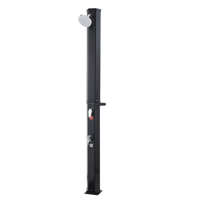 35L Solar Heated Shower, 195cm Showerhead Height Outdoor Shower, with Foot Faucet & Soap Box Rack, Hot & Cold Water Adjustment, Freestanding for Backyard Poolside Beach Pool,Black