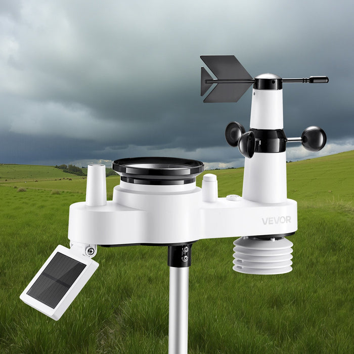 VEVOR 7-in-1 Wi-Fi Weather Station with APP, 190.5 mm VA Display, Wireless Solar Powered Outdoor Sensor, Rain Gauge, Indoor Outdoor for Weather Forecast, Wind Speed, Temperature, Humidity, Rainfall
