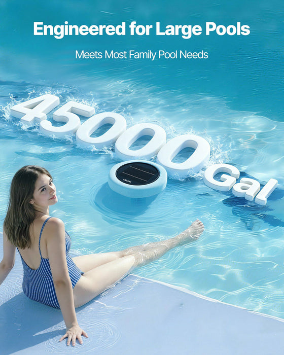Solar Pool Ionizer, Hexagon Copper Pool Ionizer Up to 170343 L, Floating Automatic Water Cleaner and Purifier, Chlorine Free Water, with Copper Anode, Spring, Brush and Filter for Pools & Spas
